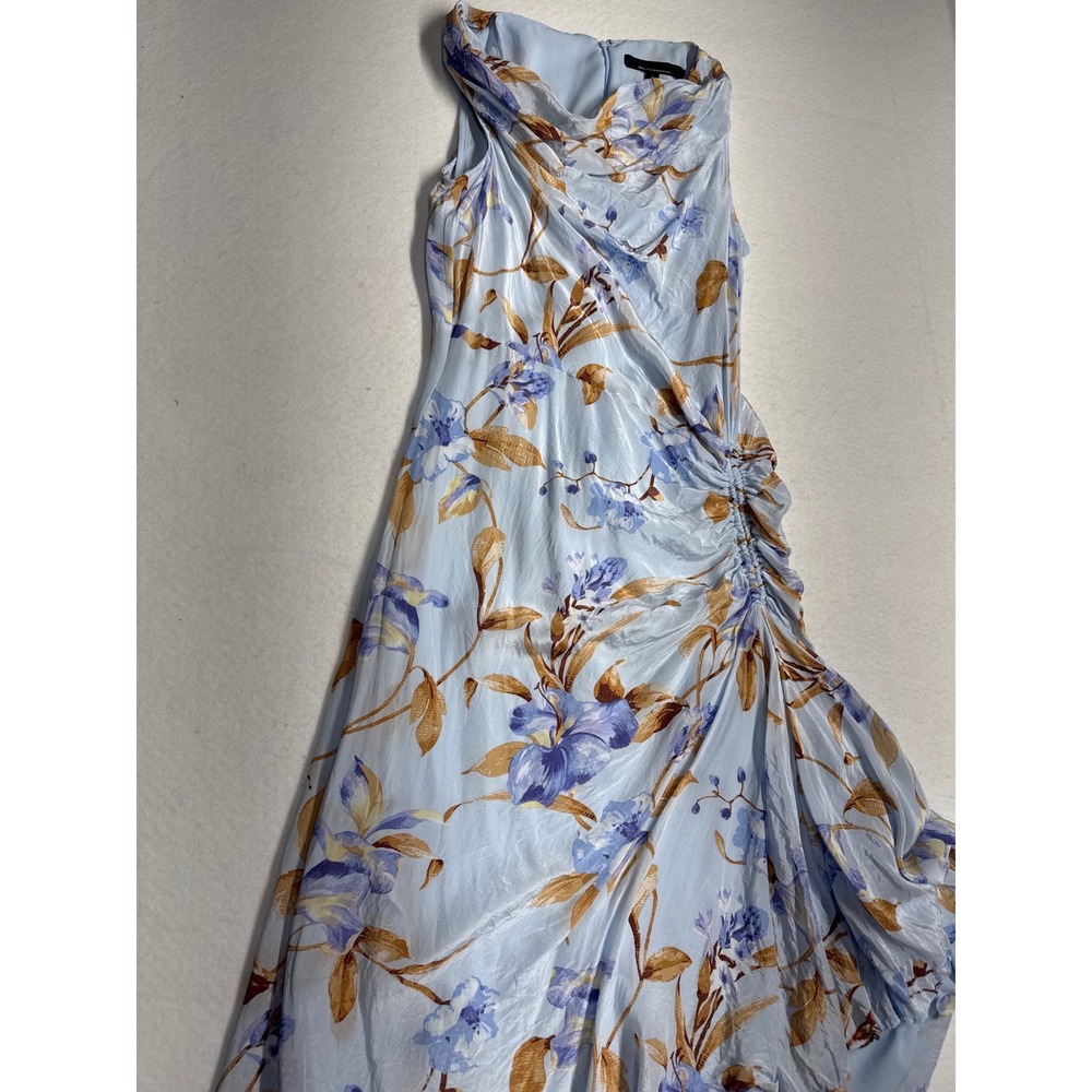 White House Black Market Blue Floral Cowl Neck Ruched Sleeveless Maxi Dress 4
